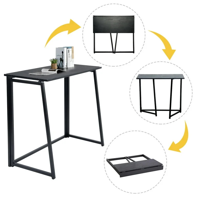 Escritorio Plegable Rectangular de Color Negro (80cm*40cm*74 cm) HOMEMAKE FURNITURE Industrial Clásico