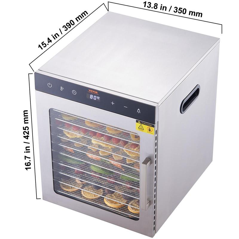 Deshidratador eléctrico de alimentos VEVOR, secador de alimentos eléctrico de 800 W, 10 bandejas de acero inoxidable, con temporizador y temperatura digital ajustables para cecina, hierbas, carne, res, frutas, golosinas para perros y verduras, electrodomé