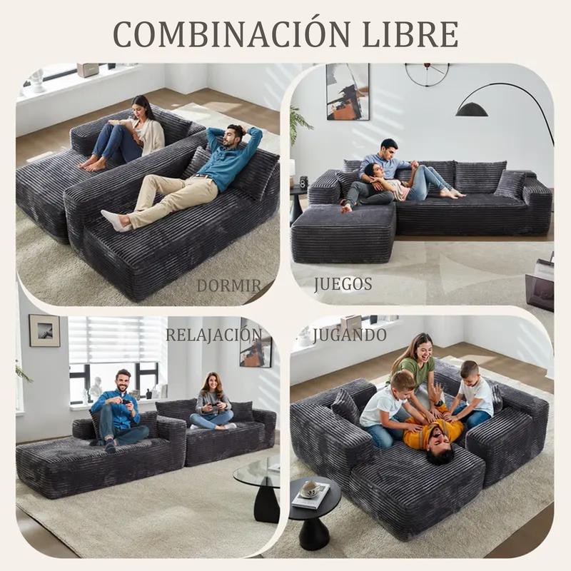 【Dos Paquetes】Soifas 260cm Sofá Modular Sin Brazos de Terciopelo Nube de Felpa con Chaise Longue, Sin Montaje Requerido - Juego de Sofá Esquinero en L con Configuración Flexible 04