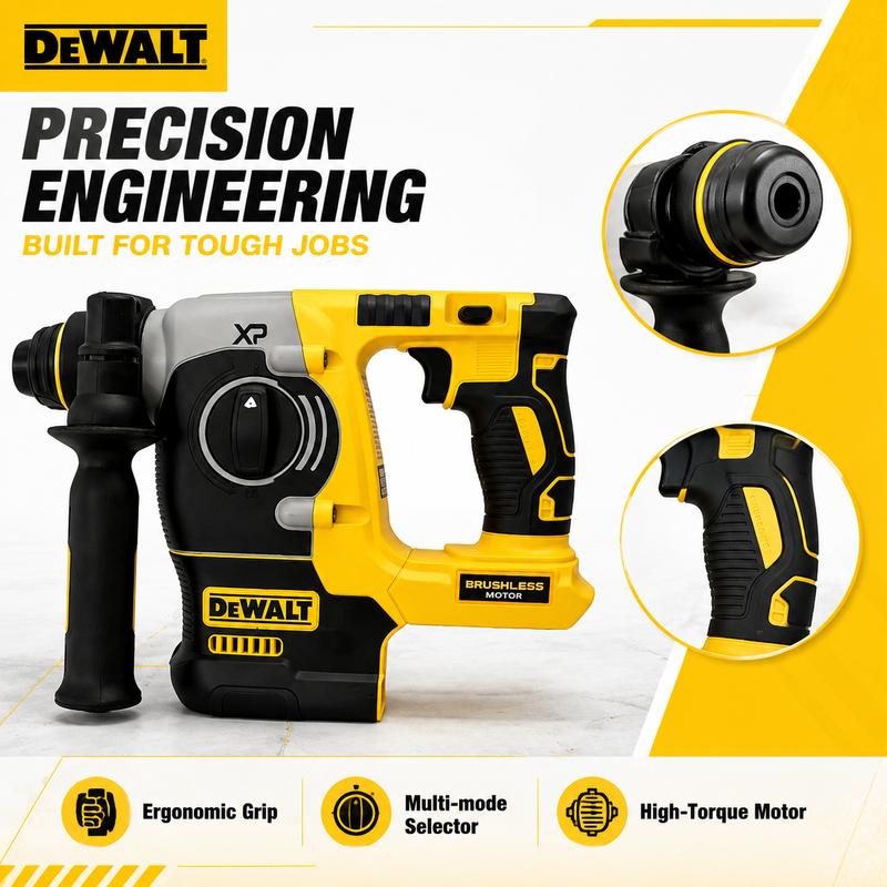 Taladro percutor inalámbrico recargable sin escobillas DEWALT DCH273 de 20 V, diámetro máximo de perforación de 26 mm, velocidad sin carga de 0-950 RPM, frecuencia de impacto de 0-3600 IPM, batería de litio de 6.0 Ah y cargador para construcción, perforac