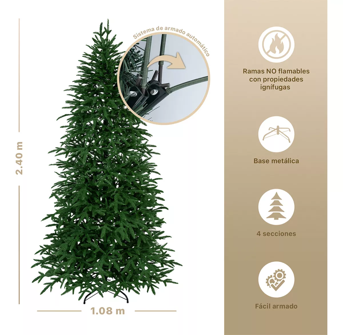 Arbol Navideño Pino De Navidad Artificial 2.4m 1128 Ramas - Esquimal