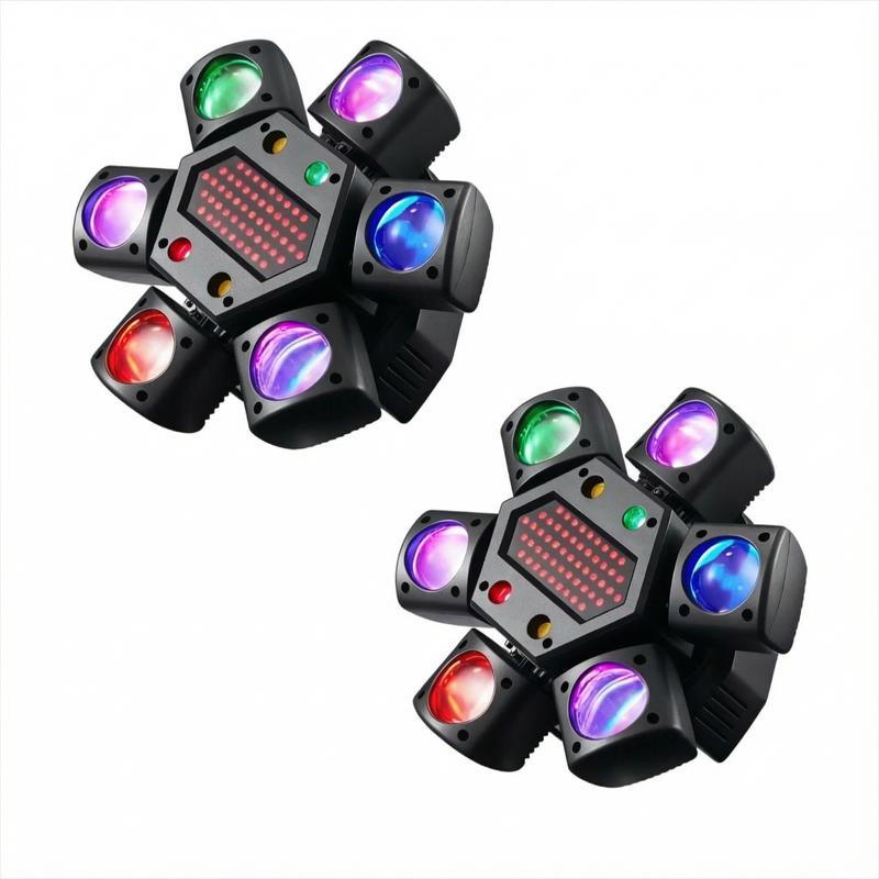 Cabeza móvil para DJ XNK de 6 brazos con forma de ojo de abeja: LED RGBW 4 en 1, láseres rojos y verdes, iluminación dinámica para escenarios y fiestas en discotecas, bodas, festivales y clubes.