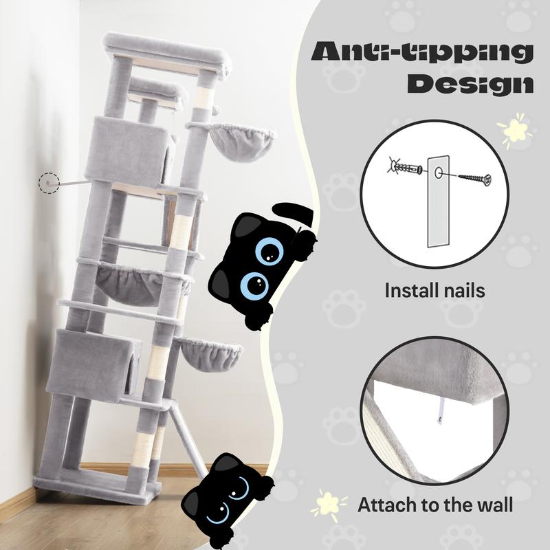 SHA CERLIN 81in/67in Multi-Level Tall Cat Tree Tower with Hammock & Sisal Scratching Posts Larger Cat Condo Furniture for Multi-Cat Play & Rest #ChristmasGifts#TikTokShopBlackFriday