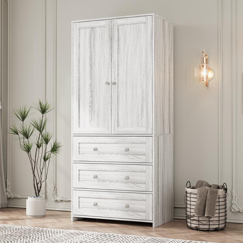 Armario independiente VOWNER, 180 cm de altura, para dormitorio, con 2 puertas y 3 cajones, con barra para colgar ropa, ideal para dormitorio o sala de estar.