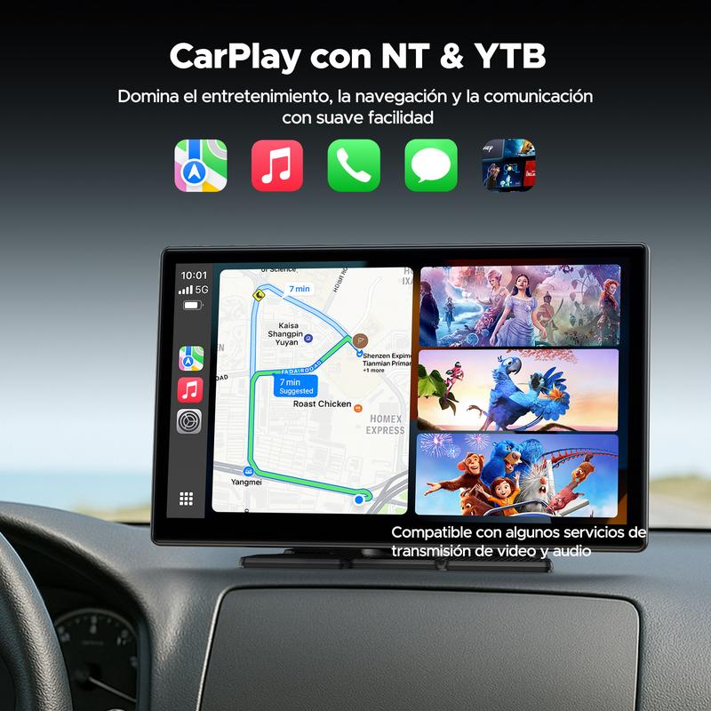LAMTTO Pantalla Inalámbrica CarPlay 9" Para Ver Películas/Videos/Programas de Televisión en su Auto | Compatible con Netflix/YouTube/TikTok | Incluye Guías de Reversa para una Vista Trasera Clara | Regalos para Familia o Amigos