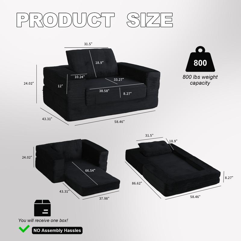 Sofá cama convertible, sofá cama plegable curvo 2 en 1 con almohadas para sala de estar y dormitorio, espuma viscoelástica de alta densidad.