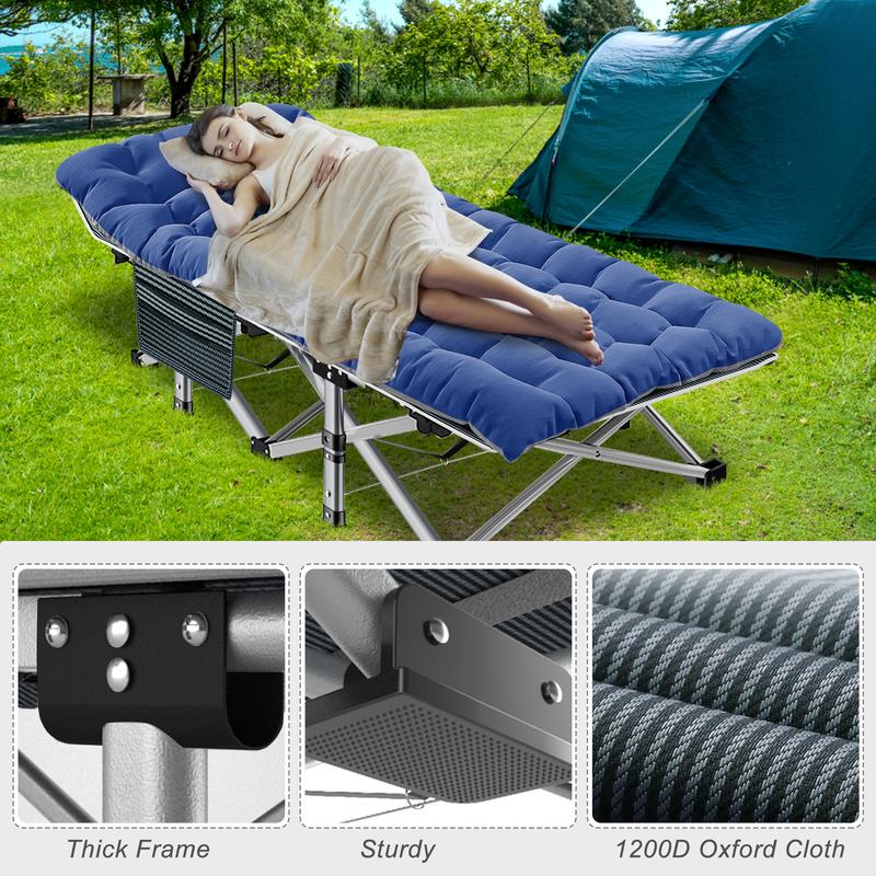 Cama plegable de camping Naudacaa con colchón de doble cara – Cama de invitados portátil y resistente para camping, viajes, uso en exteriores e interiores, soporta hasta 400 kg (880 lbs) Azul