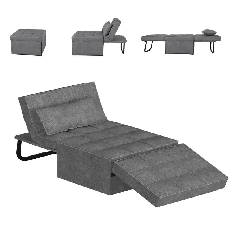 Sofá cama convertible con respaldo ajustable en 5 niveles, otomana tapizada multifuncional, sofá tapizado ajustable, muebles para sala de estar (gris, compatible con camas).
