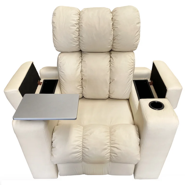 Sillon Reclinable Reposet con mesa y portavasos para cinema en casa en tactopiel Uso rudo Mobydec Sine Sillon reclinable reposet minimalista