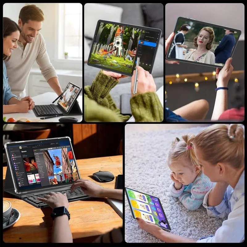 Tableta Android Family de 10.1" con 256 GB de almacenamiento, paquete completo con teclado, ratón, lápiz óptico y funda para niños y uso doméstico outdoorfun