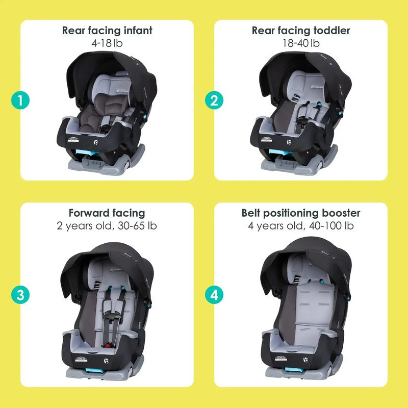 Silla de auto infantil convertible ajustable 4 en 1 Baby Trend® Cover Me™ con capota integrada y protección contra impactos laterales.