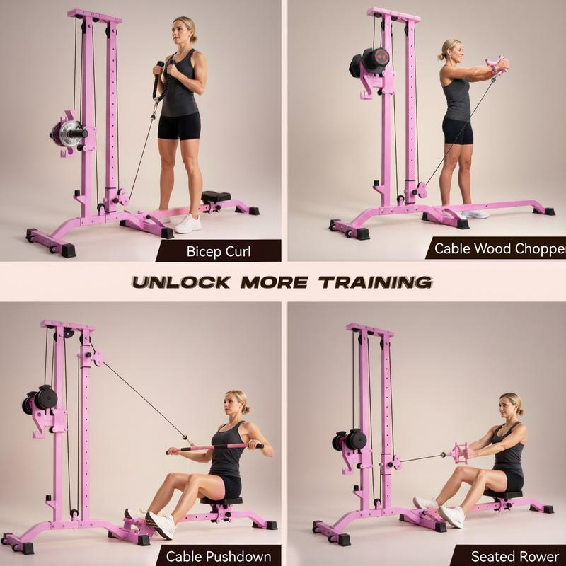 Máquina de cable plegable CR63 TOUSAINS, 330 libras de fuerza, ejercicio de espalda, torre LAT y máquina de remo LAT para gimnasio en casa con abrazaderas para mancuernas