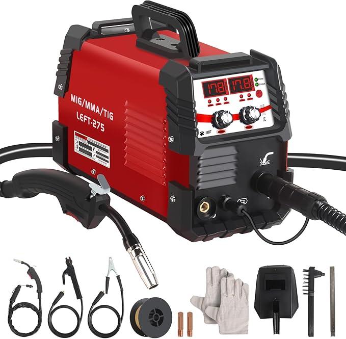 Soldadora MIG de 275 A con núcleo fundente, con o sin gas | Soldadora 3 en 1 MIG TIG/Stick para reparación de automóviles y bricolaje.
