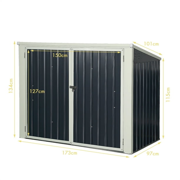 Costway Cobertizo de Jardín Multifunción Caseta de Metal Exterior para Almacenar Herrmientas Cubo de Basura 173 x 97 x 134 cm