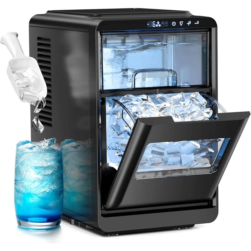 Máquina de hielo portátil de sobremesa con forma de media luna, autolimpiante y con pantalla LED, para una rápida producción de hielo en mariscos, hogar, oficina o bar.