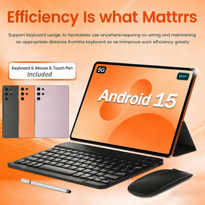 Tableta Android 15 con pantalla táctil W&O 2026 - Pantalla HD de 11 pulgadas, 12 GB (6+6) de RAM + 256 GB de almacenamiento ampliable, batería de 10000 mAh, WiFi 5G, herramientas y gadgets, gadgets geniales con soporte para teclado, ratón, funda, soporte