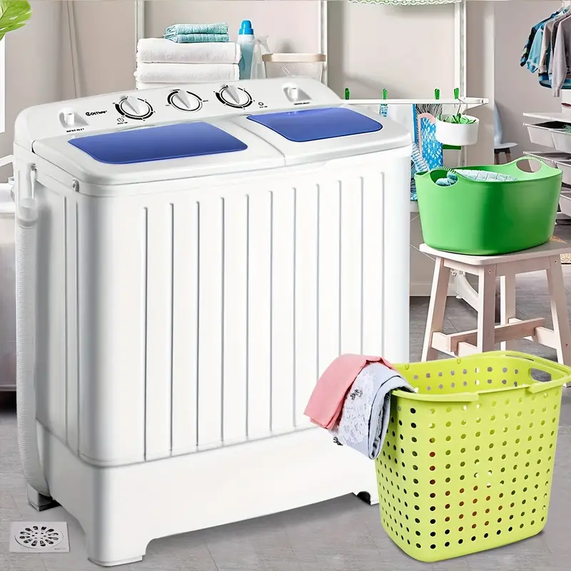 Lavadora Portátil Mini - Sistema Compacto de Doble Tina con Capacidad de 20 lbs y Secadora Centrífuga Eficiente para Días de Lavado sin Complicaciones
