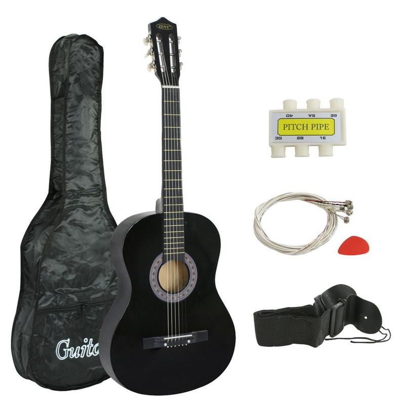 Guitarra acústica Segawe de 38" para principiantes - Juego completo con estuche, correa, afinador, púas y diseño fácil de transportar.