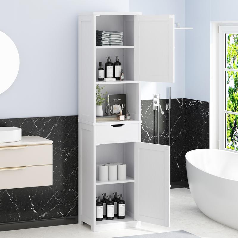 Armario alto para baño, mueble esquinero lateral para cocina con estantes ajustables, ideal para toallas, champús y artículos de limpieza. Muebles que ahorran espacio. Armario alto y estrecho para montaje en suelo. Despensa versátil estilo granja. Color b