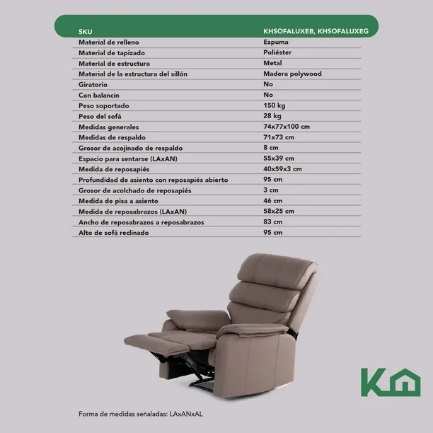 Sillón Reclinable De Tela Reposet Manual Individual beige