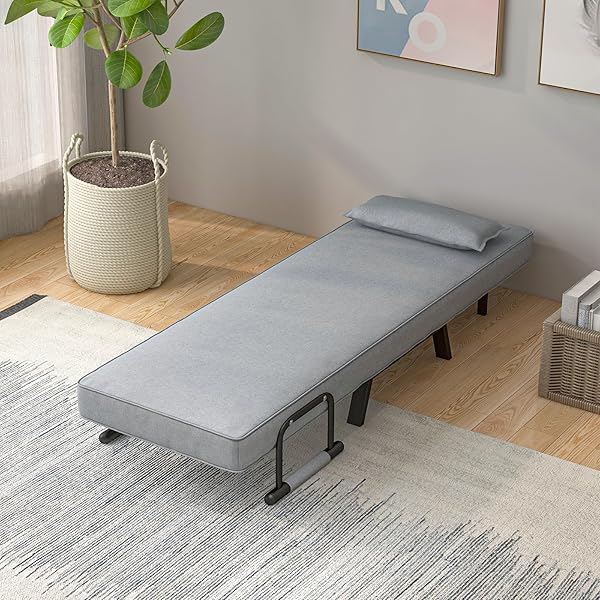 Silla convertible, 4 en 1, silla de lectura para sala de estar con almohada, brazo y respaldo ajustable de 5 posiciones, sofá cama individual, color café Marrón
