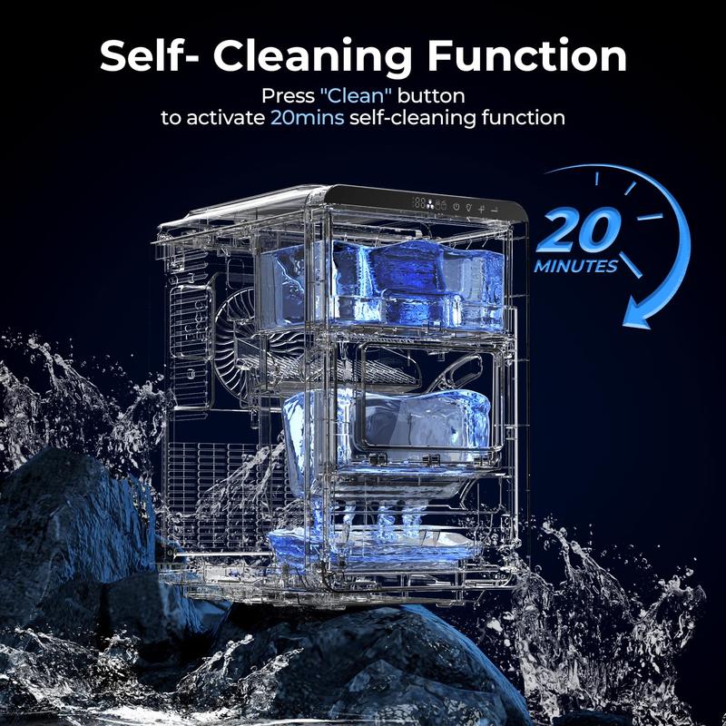 Máquina de hielo portátil de sobremesa con forma de media luna, autolimpiante y con pantalla LED, para una rápida producción de hielo en mariscos, hogar, oficina o bar.