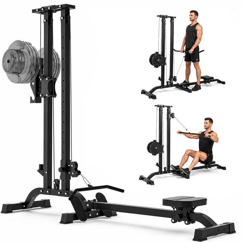 Máquina de cable plegable CR63 TOUSAINS, 330 libras de fuerza, ejercicio de espalda, torre LAT y máquina de remo LAT para gimnasio en casa con abrazaderas para mancuernas