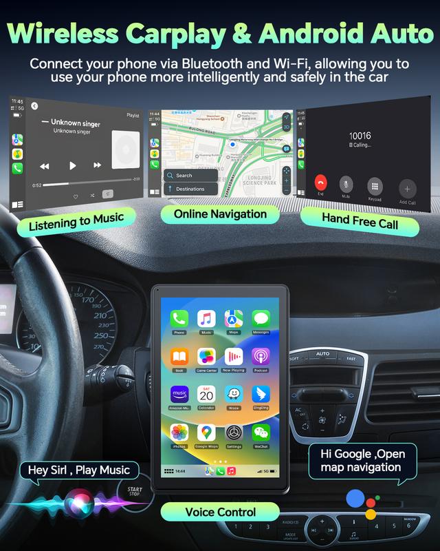 LAMTTO Pantalla CarPlay De 7 Pulgadas Para Auto | Soporte De Ventosa Y Soporte Magnético | Se Instala En Rejillas De Aire Del Vehículo Sin Bloquear La Vista Al Conducir | Modo Vertical Ideal Para Ver Cortos, Modo Horizontal Para Películas