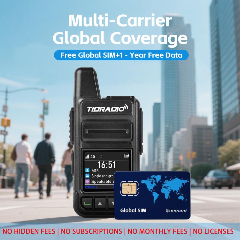 Radio POC TIDRADIO M15 Global Walkie Talkies PTT de por vida con alcance de 5000 millas, red 4G, radio bidireccional, batería de 3000 mAh, 72 horas de duración, cifrado ASE256 para equipos/familias/actividades al aire libre/caza/logística/flotas/construcc