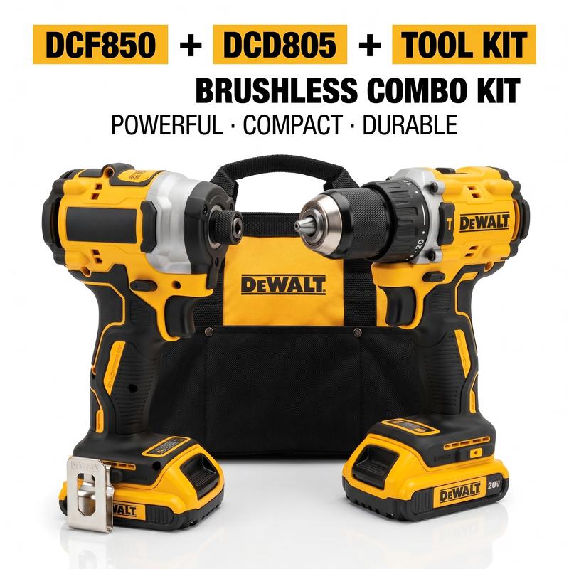 Kit de herramientas inalámbricas DCF805 y DCF850: destornillador inalámbrico, destornillador, nivel láser de líneas cruzadas, broca multifuncional, llave de extensión para construcción, proyectos de bricolaje y mantenimiento.