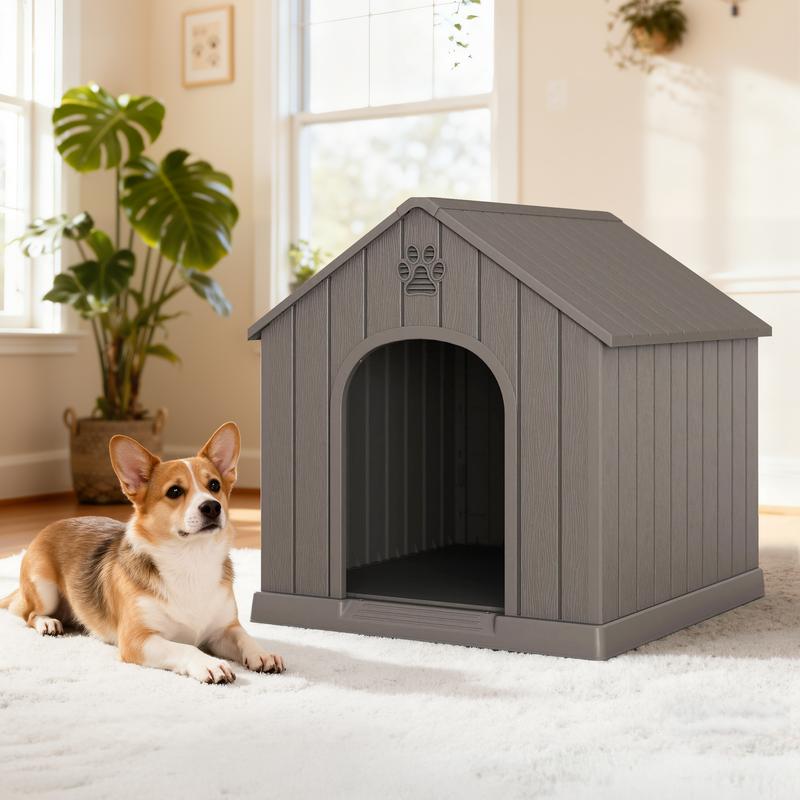 Caseta de plástico resistente e impermeable para perros/ovejas, apta para ovejas pequeñas y grandes, refugio para mascotas de interior y exterior con techo ventilado y suelo elevado, fácil de montar.