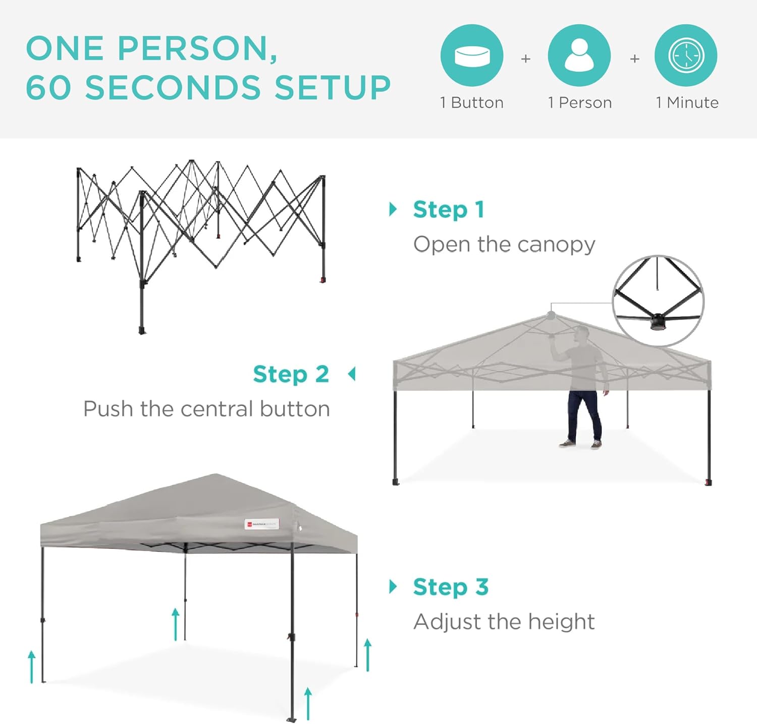 Best Choice Products - Toldo de armado fácil de 1 persona con un botón, tienda portátil e instantánea, funda, 3 x 3 metros, 4 bolsas de peso, color azul