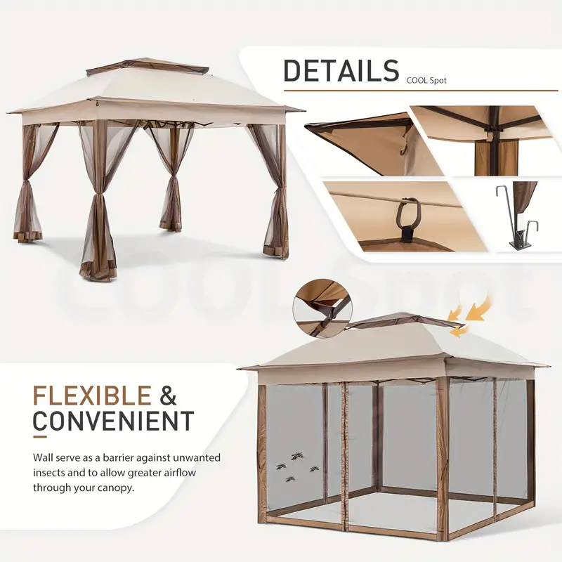 Carpa Gazebo Instantánea Emergente de 11x11 con Mosquitero