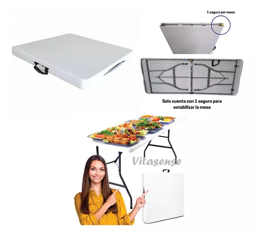 Vitasense mesa 180 cm plegable de exterior de apoyo y trabajo color blanco acero y plástico MESA03