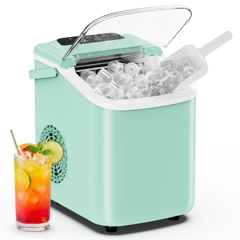 Máquina de hielo compacta Sweetcrispy para encimera con asa, 9 cubitos en 6 minutos, 11,8 kg/24 horas, capacidad de 1,2 L, autolimpieza (con limpiador), funcionamiento silencioso, incluye cesta y pala, portátil para el hogar y la oficina.