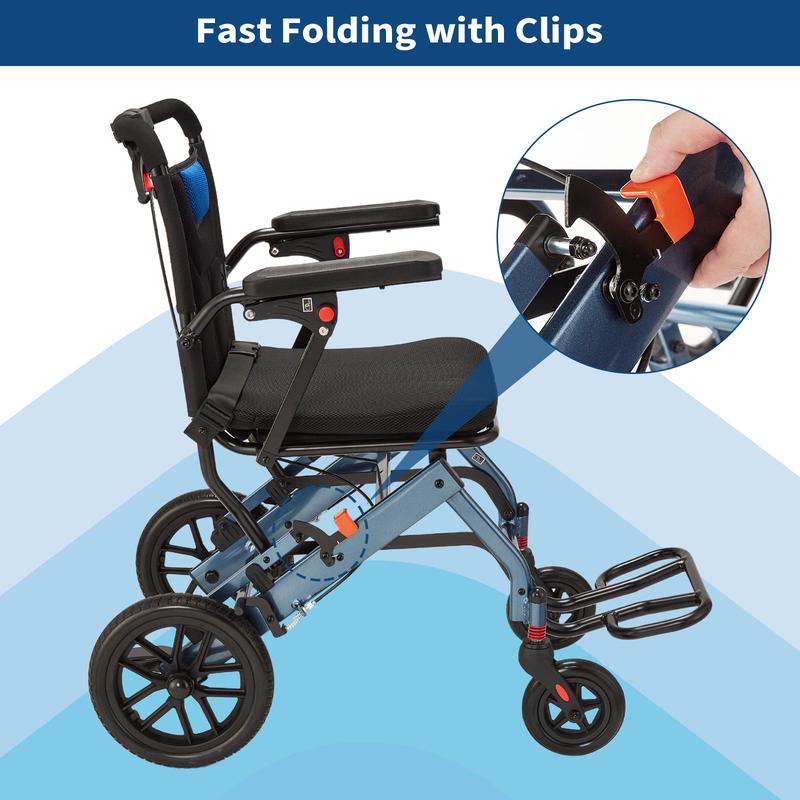 Silla de ruedas plegable portátil con freno de mano, diseño ultraligero, ancho de asiento de 40,6 cm (16 pulgadas), ruedas traseras de PVC de 20,3 cm (8 pulgadas), ideal para viajes y asistencia de movilidad diaria. Silla de ruedas plegable para el cuidad