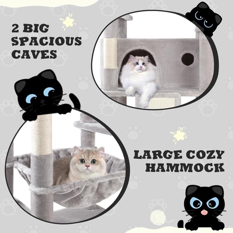 SHA CERLIN 81in/67in Multi-Level Tall Cat Tree Tower with Hammock & Sisal Scratching Posts Larger Cat Condo Furniture for Multi-Cat Play & Rest #ChristmasGifts#TikTokShopBlackFriday