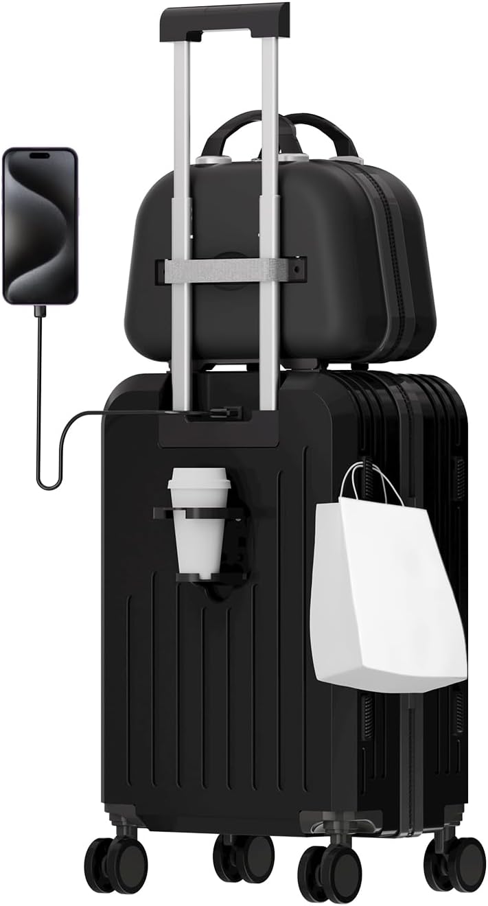 Juego de Maletas de Viaje, Maletas de Viaje Carry On 21”, Maleta de Mano Pequeña con Ruedas Silenciosas de 360 Grados, Equipaje de Mano para Avion con Candado de Seguridad - 2 Piezas (Blanco)