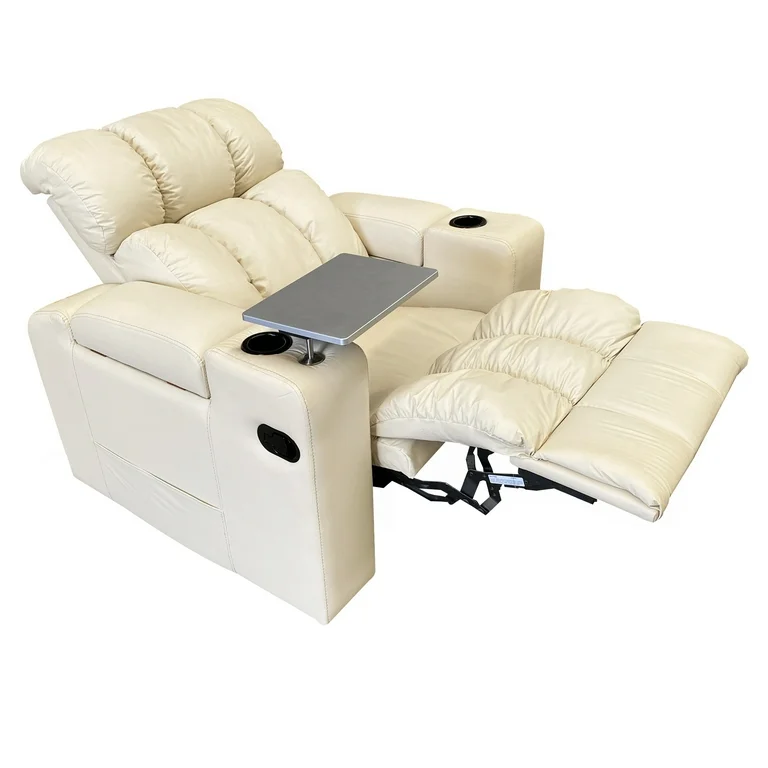 Sillon Reclinable Reposet con mesa y portavasos para cinema en casa en tactopiel Uso rudo Mobydec Sine Sillon reclinable reposet minimalista