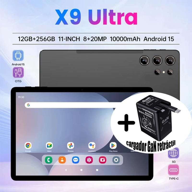【2026】Combo X9 Ultra 11" Tablet Android 15 + Cargador GaN | 12GB RAM 256GB Almacenamiento Batería 10000mAh WiFi 5G