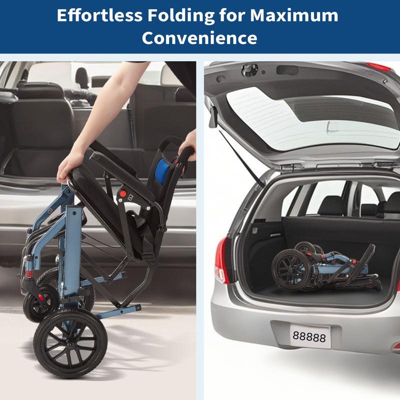 Silla de ruedas plegable portátil con freno de mano, diseño ultraligero, ancho de asiento de 40,6 cm (16 pulgadas), ruedas traseras de PVC de 20,3 cm (8 pulgadas), ideal para viajes y asistencia de movilidad diaria. Silla de ruedas plegable para el cuidad