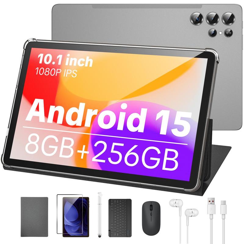 Tableta Android 15 con pantalla táctil W&O 2026 - Pantalla HD de 11 pulgadas, 12 GB (6+6) de RAM + 256 GB de almacenamiento ampliable, batería de 10000 mAh, WiFi 5G, herramientas y gadgets, gadgets geniales con soporte para teclado, ratón, funda, soporte