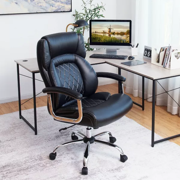 Silla de oficina ajustable de 500 libras, silla de trabajo de cuero ajustable.