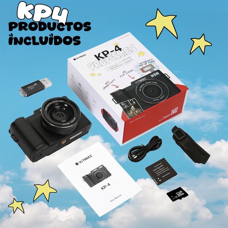 Kitbeez Cámara digital  KP-4 - 75 MP, video 5K, pantalla giratoria de 180° - Memoria de 32 GB incluida