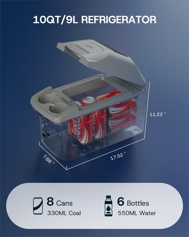 Nevera portátil eléctrica de 10 cuartos con función de enfriamiento y calentamiento, con adaptador de 12 V para coche, ideal para camping, viajes y barcos. Mininevera compacta con doble función de enfriamiento/calefacción y correa para el hombro AR11.