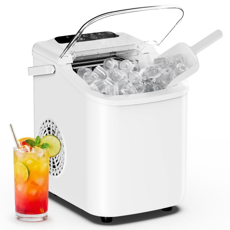 Máquina de hielo compacta Sweetcrispy para encimera con asa, 9 cubitos en 6 minutos, 11,8 kg/24 horas, capacidad de 1,2 L, autolimpieza (con limpiador), funcionamiento silencioso, incluye cesta y pala, portátil para el hogar y la oficina.