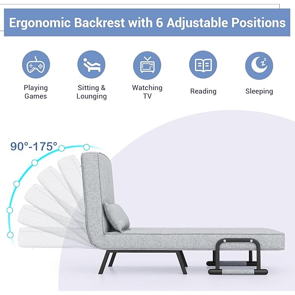 Silla convertible, 4 en 1, silla de lectura para sala de estar con almohada, brazo y respaldo ajustable de 5 posiciones, sofá cama individual, color café Marrón