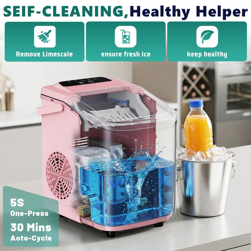 Máquina de hielo compacta Sweetcrispy para encimera con asa, 9 cubitos en 6 minutos, 11,8 kg/24 horas, capacidad de 1,2 L, autolimpieza (con limpiador), funcionamiento silencioso, incluye cesta y pala, portátil para el hogar y la oficina.