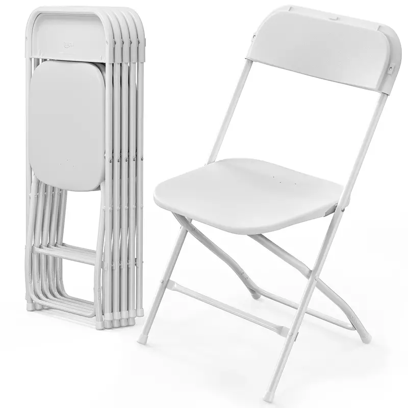 Silla plegable de plástico blanco VINGLI en paquete de 4/6/10, portátil y plegable para uso interior y exterior, con marco de acero y capacidad de 350 lb. para eventos, oficina, bodas, fiestas, picnics, cocina y comedor