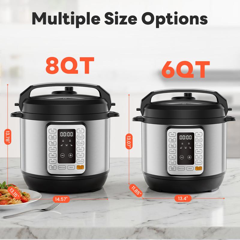 Olla a presión eléctrica multifunción con programas preestablecidos para cocinar rápidamente arroz, guisos, sopas y legumbres. Ideal para preparar comidas para familias ocupadas entre semana y cocinas pequeñas.